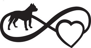 An infinity symbol with an outline of a pitbull and a heart